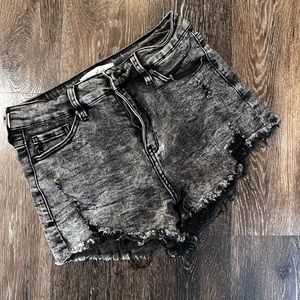 KanCan acid wash black denim shorts